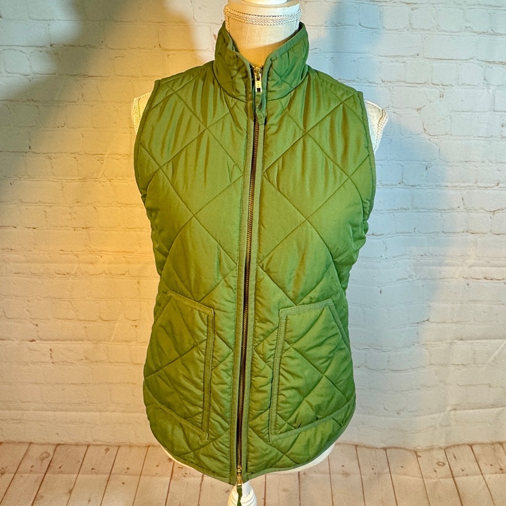 J. Crew Olive Green Quilted Puffer Vest Women 0 2 XS - Picture 2 of 10